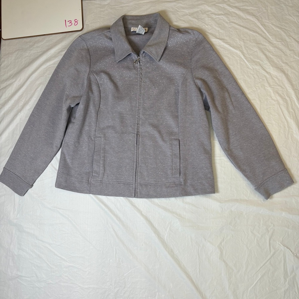 C.D. Petites Gray studded rhinestone Zip Front Jacket Women's Size‎ M Petite